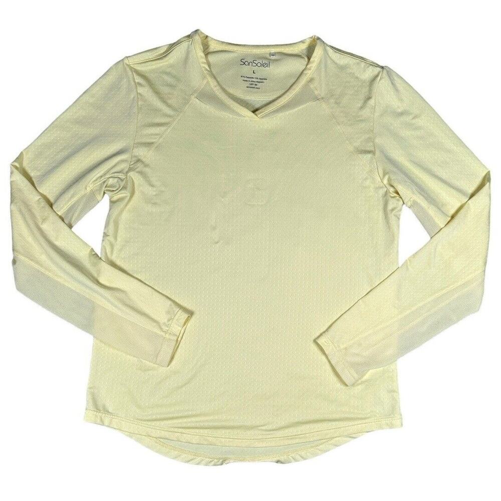 San Soleil UPF 50 Sun Shirt Womens L Neon Yellow Mesh Top Golf Pickleball Tennis